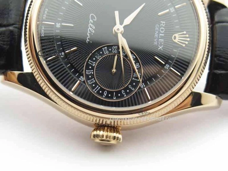 Cellini Date VF Best Edition RG Black Dial Stick Markers On Black Leather Strap A3165