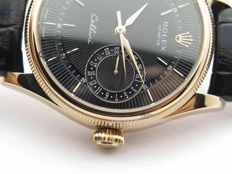 Cellini Date VF Best Edition RG Black Dial Stick Markers On Black Leather Strap A3165