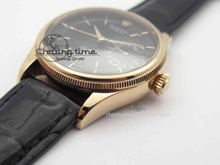 Cellini Date VF Best Edition RG Black Dial Stick Markers On Black Leather Strap A3165
