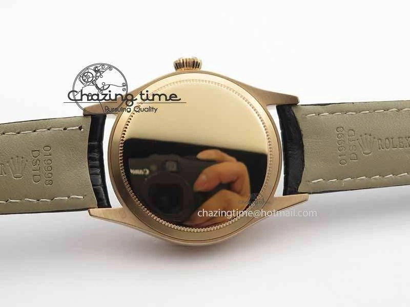 Cellini Date VF Best Edition RG Black Dial Stick Markers On Black Leather Strap A3165