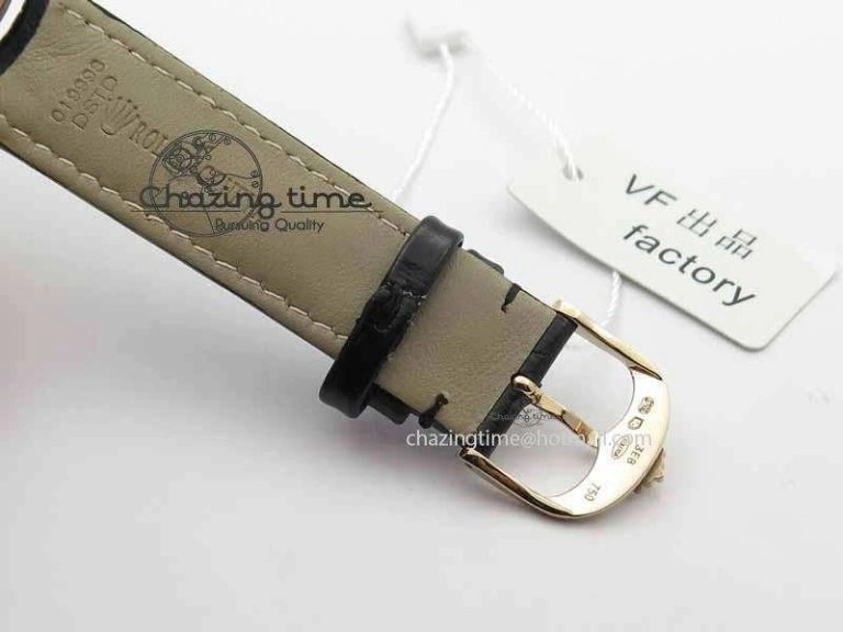 Cellini Date VF Best Edition RG Black Dial Stick Markers On Black Leather Strap A3165