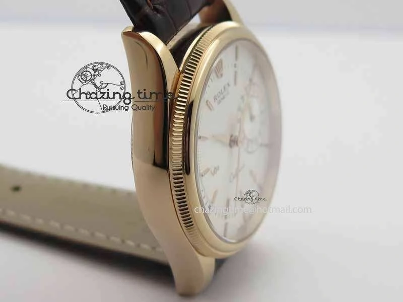 Cellini Date VF Best Edition RG White Dial Stick Markers On Brown Leather Strap A3165