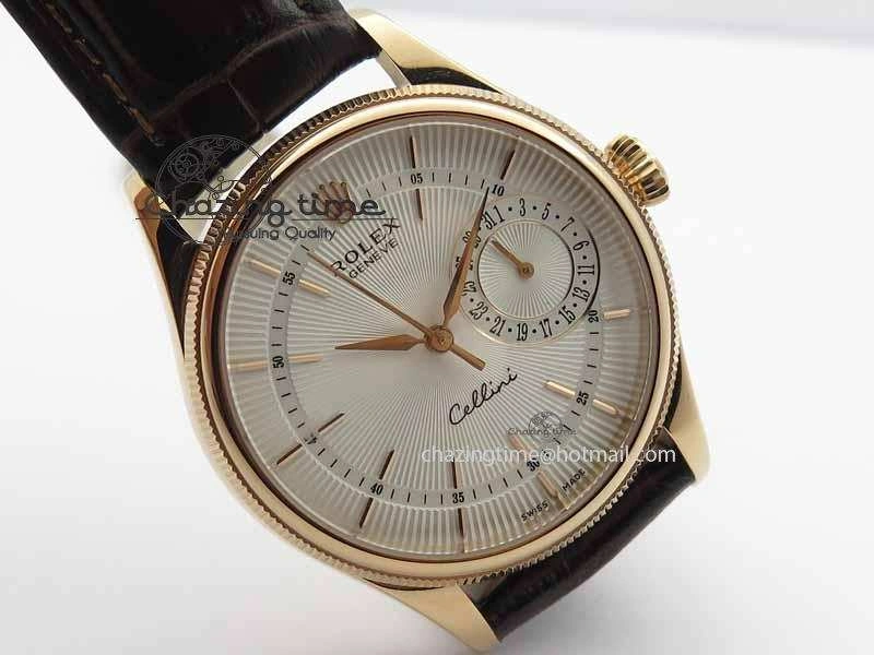 Cellini Date VF Best Edition RG White Dial Stick Markers On Brown Leather Strap A3165