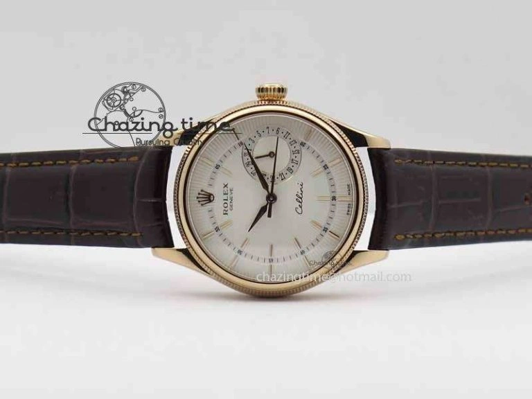 Cellini Date VF Best Edition RG White Dial Stick Markers On Brown Leather Strap A3165
