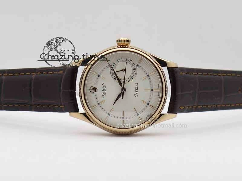 Cellini Date VF Best Edition RG White Dial Stick Markers On Brown Leather Strap A3165