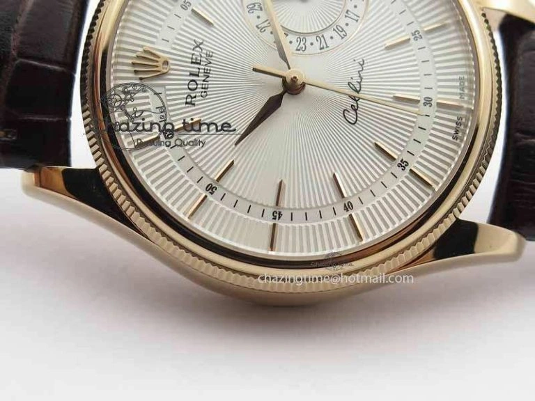 Cellini Date VF Best Edition RG White Dial Stick Markers On Brown Leather Strap A3165