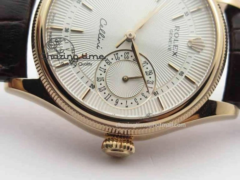 Cellini Date VF Best Edition RG White Dial Stick Markers On Brown Leather Strap A3165