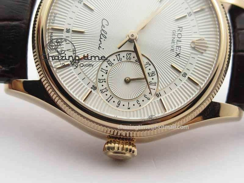 Cellini Date VF Best Edition RG White Dial Stick Markers On Brown Leather Strap A3165