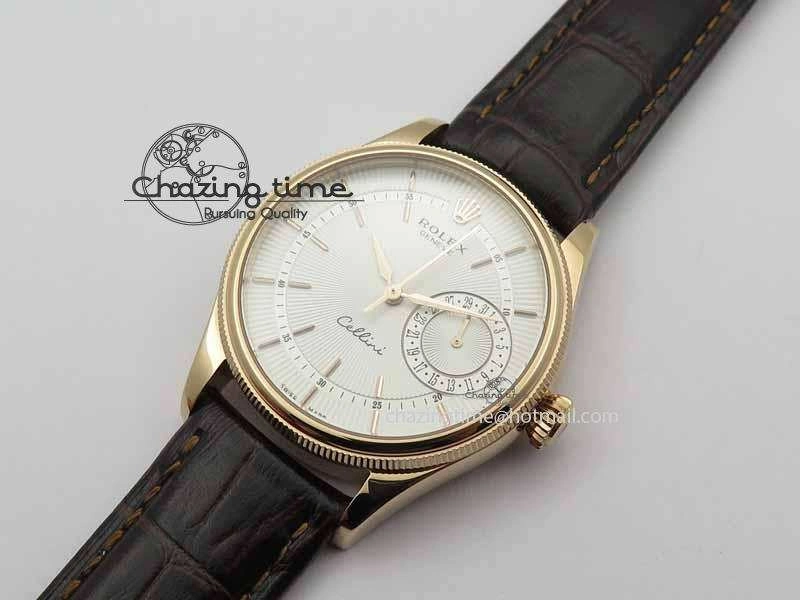 Cellini Date VF Best Edition RG White Dial Stick Markers On Brown Leather Strap A3165