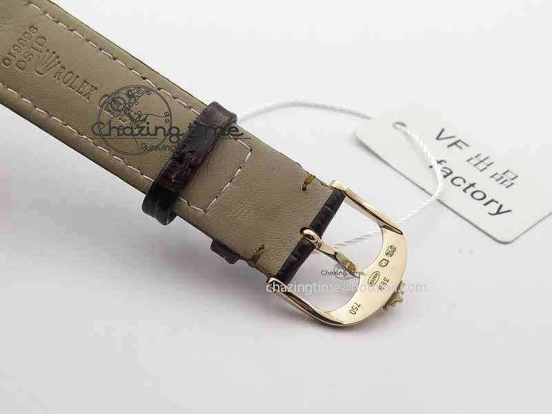 Cellini Date VF Best Edition RG White Dial Stick Markers On Brown Leather Strap A3165