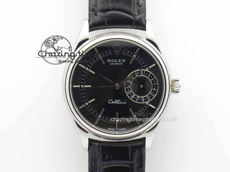 Cellini Date VF Best Edition SS Black Dial Stick Markers On Black Leather Strap A3165