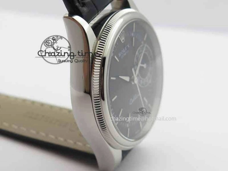 Cellini Date VF Best Edition SS Black Dial Stick Markers On Black Leather Strap A3165