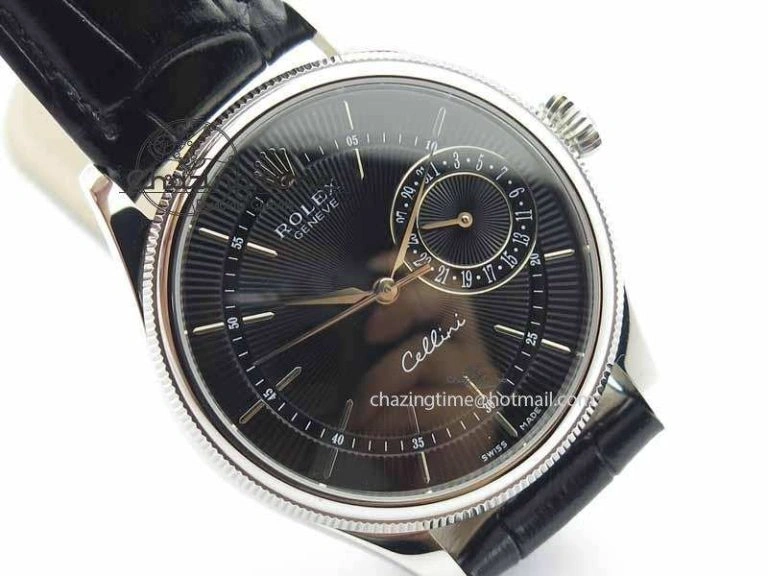 Cellini Date VF Best Edition SS Black Dial Stick Markers On Black Leather Strap A3165