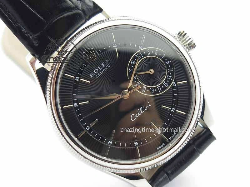 Cellini Date VF Best Edition SS Black Dial Stick Markers On Black Leather Strap A3165