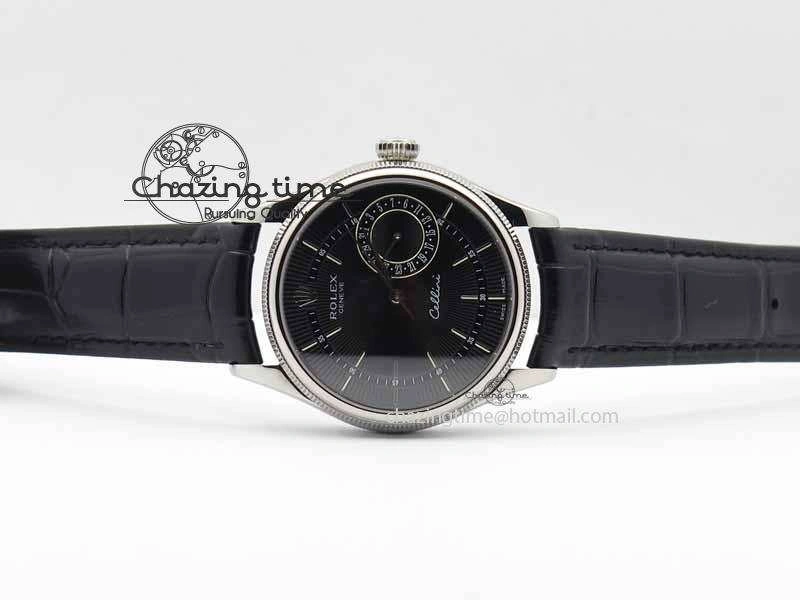 Cellini Date VF Best Edition SS Black Dial Stick Markers On Black Leather Strap A3165
