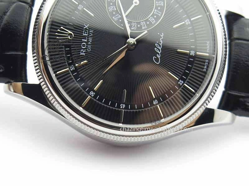 Cellini Date VF Best Edition SS Black Dial Stick Markers On Black Leather Strap A3165