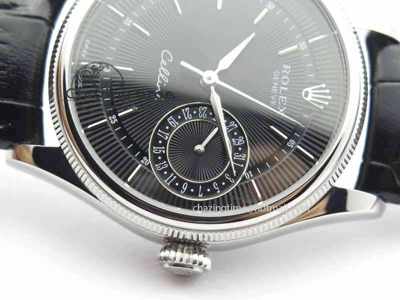 Cellini Date VF Best Edition SS Black Dial Stick Markers On Black Leather Strap A3165