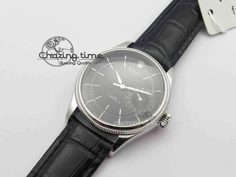 Cellini Date VF Best Edition SS Black Dial Stick Markers On Black Leather Strap A3165