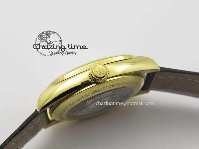 Cellini Date YG Black Dial Numeral And Stick Markers On Brown Leather Strap A2824