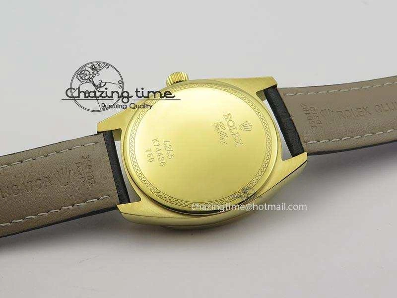 Cellini Date YG Black Dial Numeral And Stick Markers On Brown Leather Strap A2824