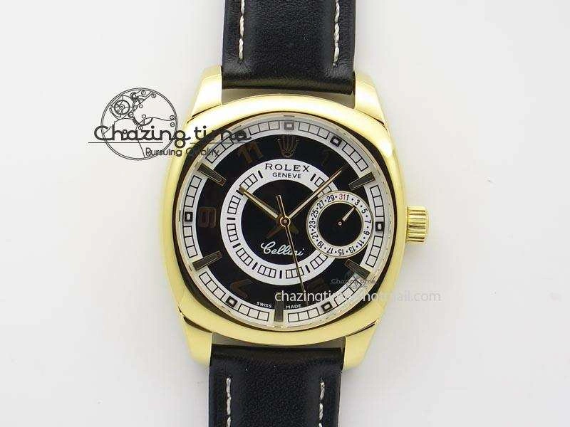 Cellini Date YG Black Dial Numeral And Stick Markers On Brown Leather Strap A2824