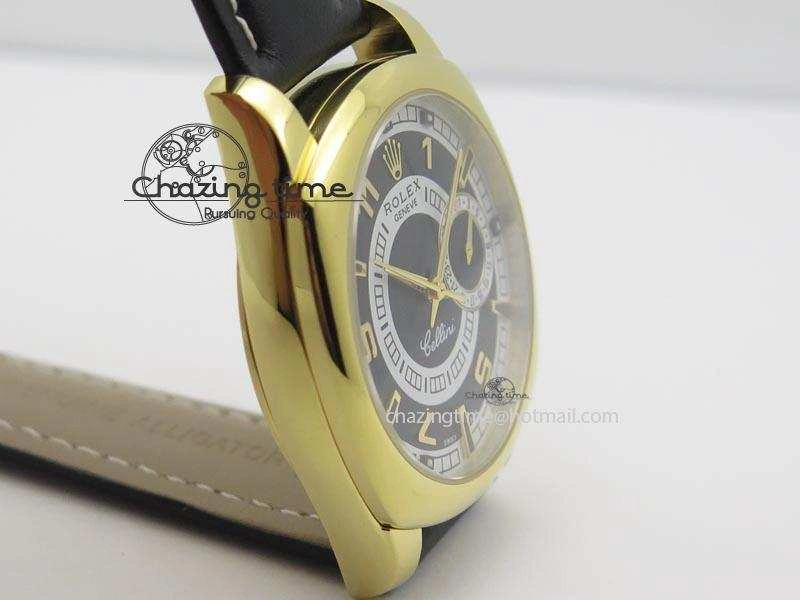 Cellini Date YG Black Dial Numeral And Stick Markers On Brown Leather Strap A2824