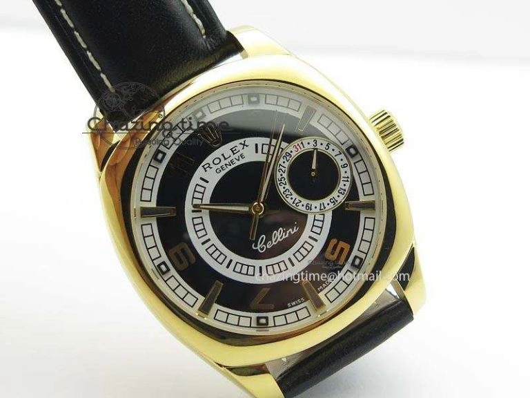 Cellini Date YG Black Dial Numeral And Stick Markers On Brown Leather Strap A2824