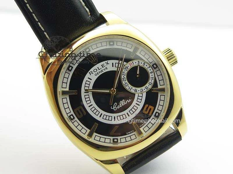 Cellini Date YG Black Dial Numeral And Stick Markers On Brown Leather Strap A2824