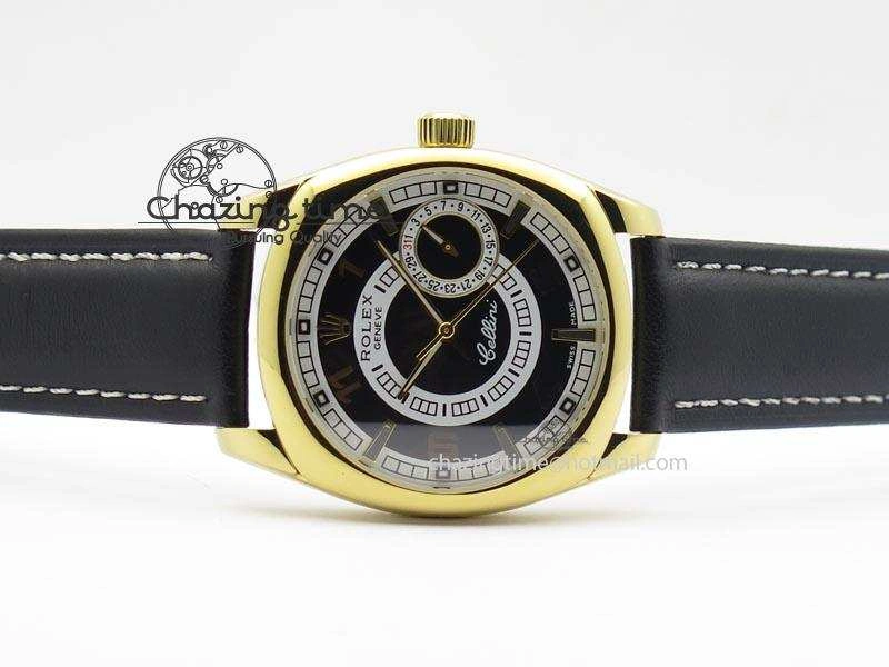 Cellini Date YG Black Dial Numeral And Stick Markers On Brown Leather Strap A2824