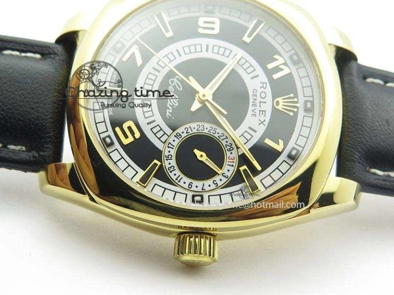 Cellini Date YG Black Dial Numeral And Stick Markers On Brown Leather Strap A2824