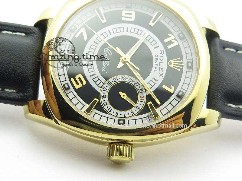 Cellini Date YG Black Dial Numeral And Stick Markers On Brown Leather Strap A2824