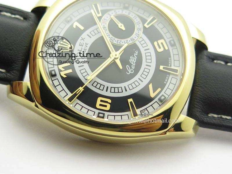 Cellini Date YG Black Dial Numeral And Stick Markers On Brown Leather Strap A2824