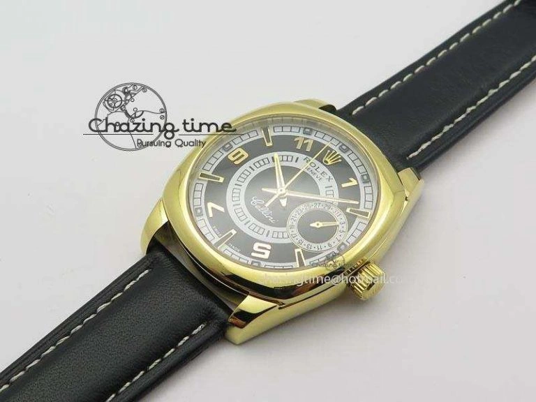 Cellini Date YG Black Dial Numeral And Stick Markers On Brown Leather Strap A2824