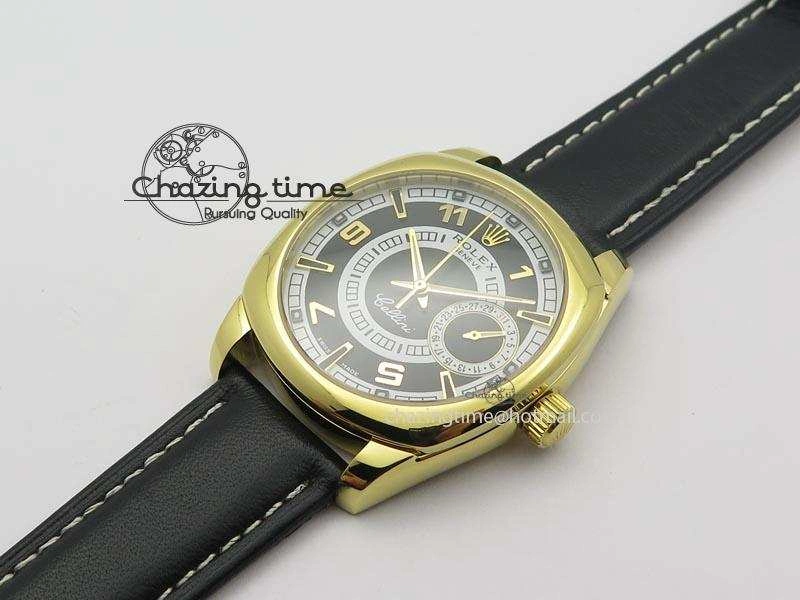 Cellini Date YG Black Dial Numeral And Stick Markers On Brown Leather Strap A2824