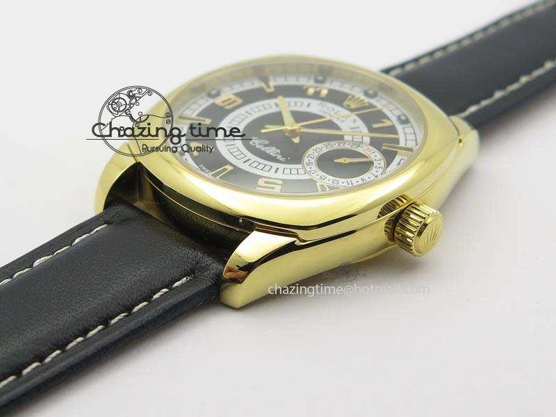 Cellini Date YG Black Dial Numeral And Stick Markers On Brown Leather Strap A2824