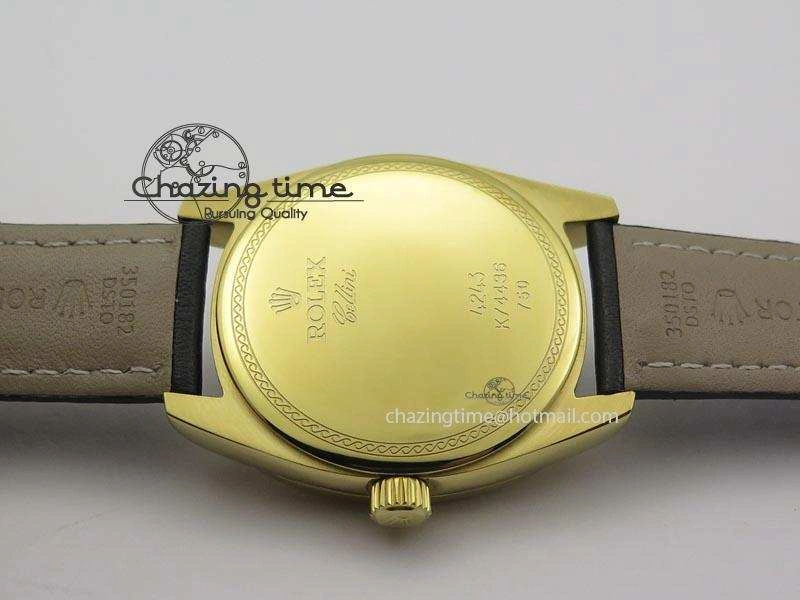 Cellini Date YG Black Dial Numeral Markers On Black Leather Strap A2824