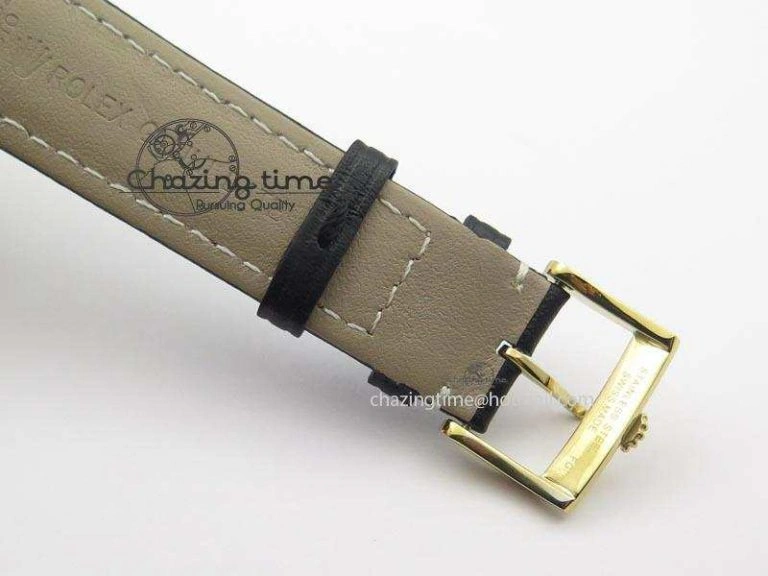 Cellini Date YG Black Dial Numeral Markers On Black Leather Strap A2824