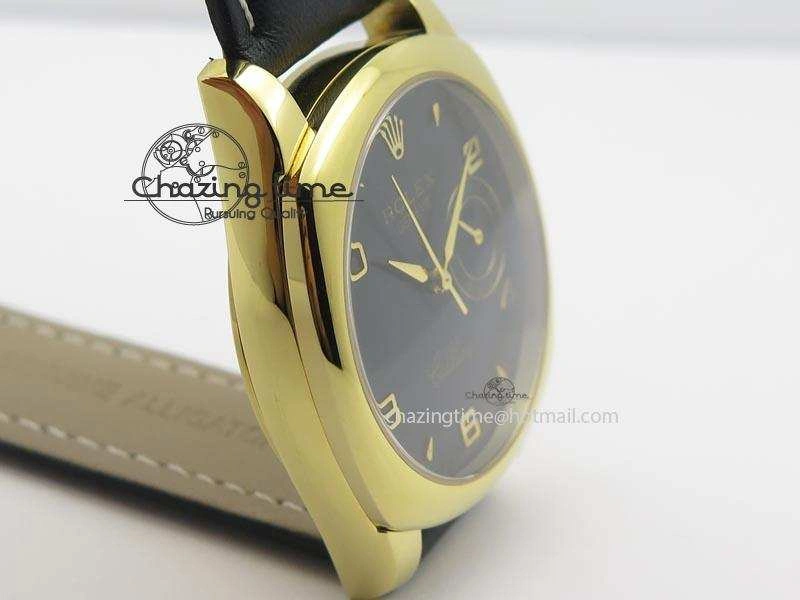 Cellini Date YG Black Dial Numeral Markers On Black Leather Strap A2824