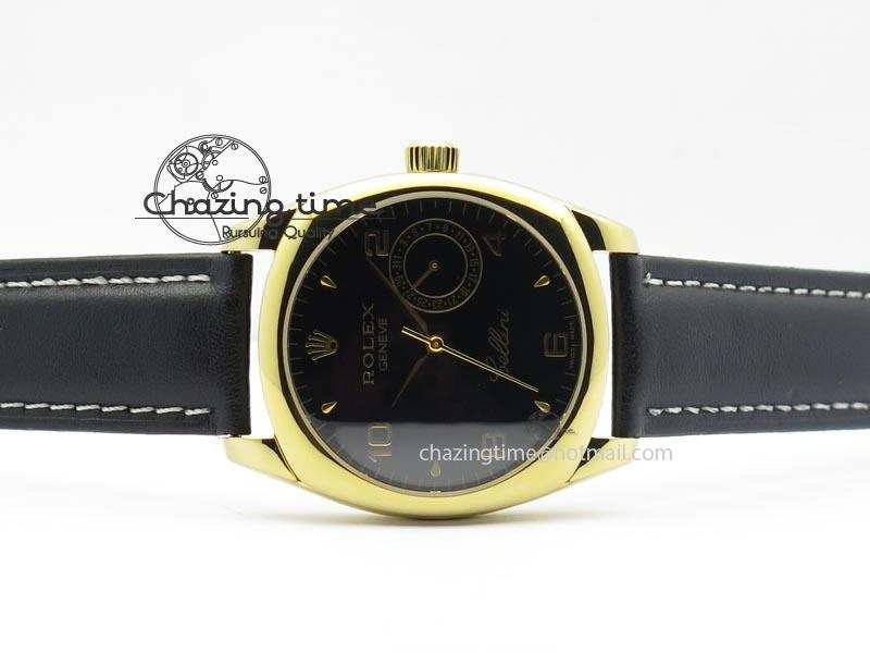 Cellini Date YG Black Dial Numeral Markers On Black Leather Strap A2824
