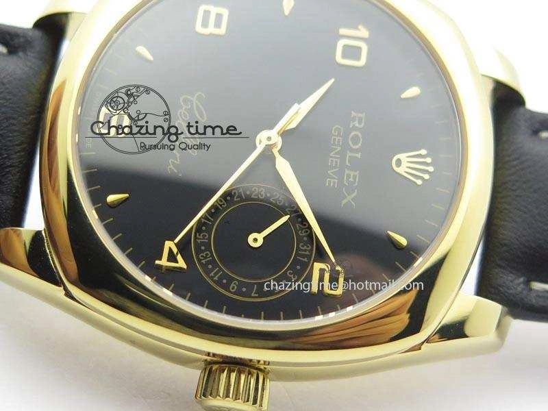 Cellini Date YG Black Dial Numeral Markers On Black Leather Strap A2824