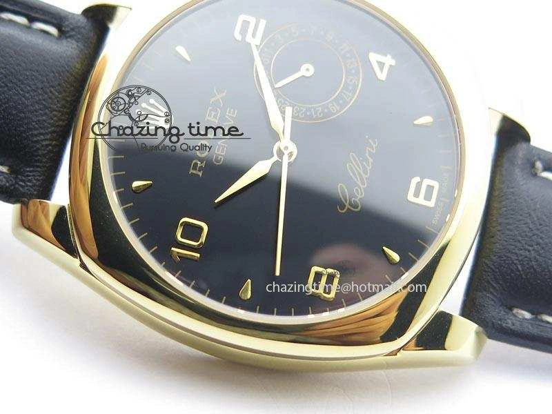 Cellini Date YG Black Dial Numeral Markers On Black Leather Strap A2824