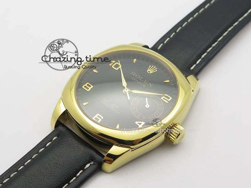 Cellini Date YG Black Dial Numeral Markers On Black Leather Strap A2824