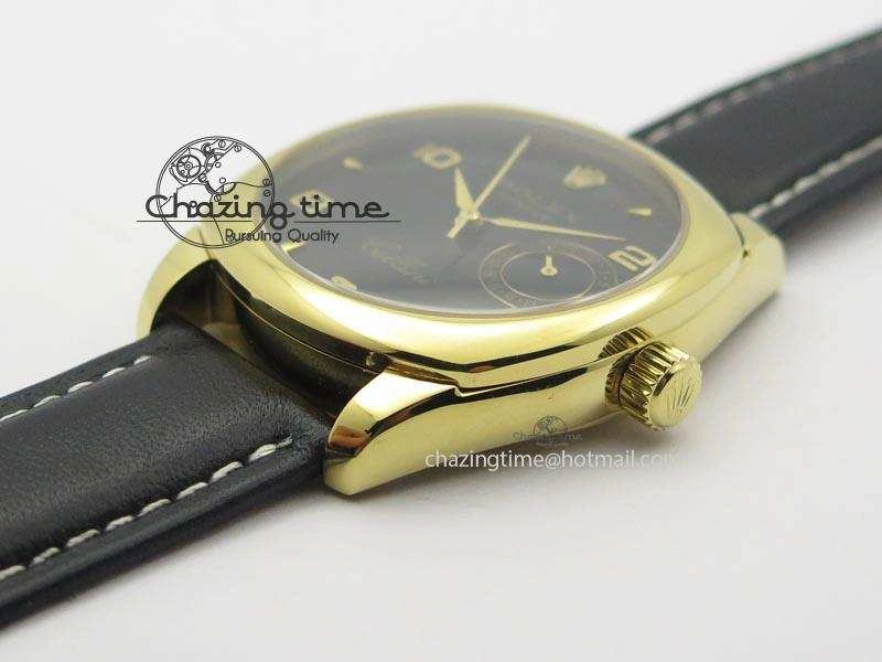 Cellini Date YG Black Dial Numeral Markers On Black Leather Strap A2824