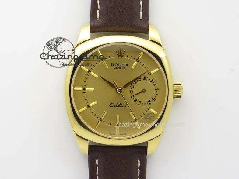 Cellini Date YG Gold Sticks Dial On Brown Leather Strap A2824