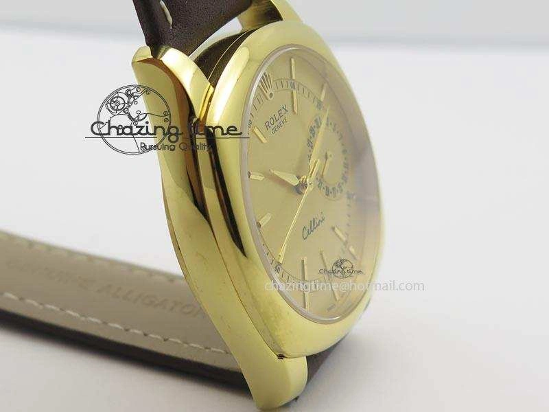 Cellini Date YG Gold Sticks Dial On Brown Leather Strap A2824