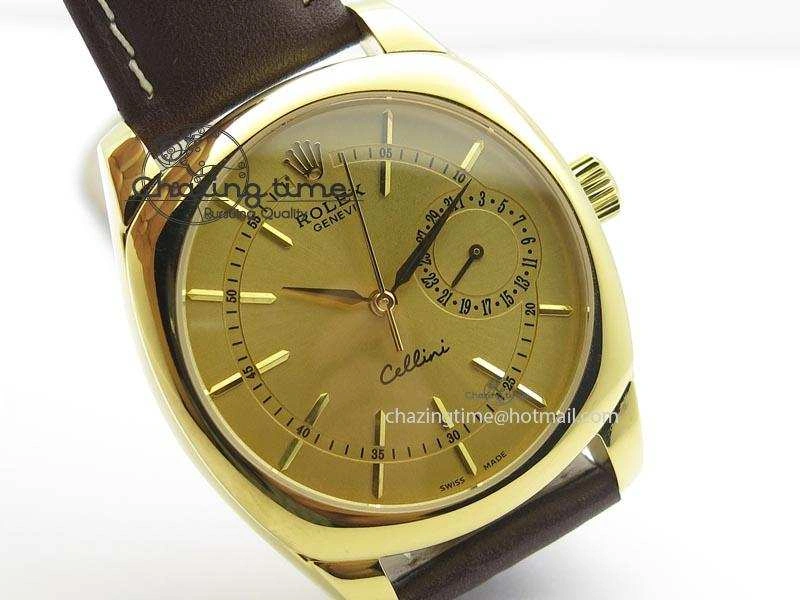 Cellini Date YG Gold Sticks Dial On Brown Leather Strap A2824