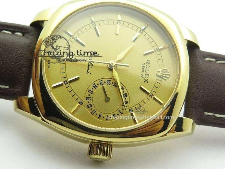 Cellini Date YG Gold Sticks Dial On Brown Leather Strap A2824