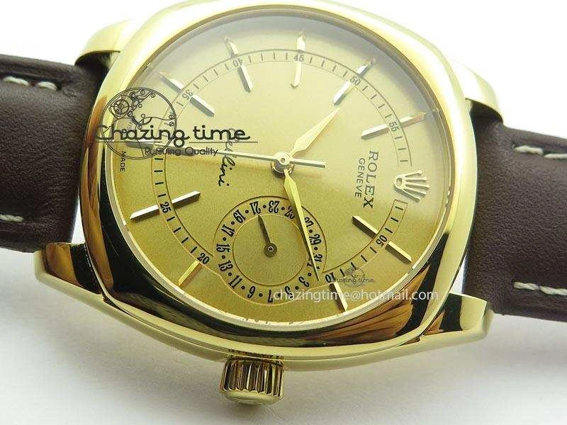 Cellini Date YG Gold Sticks Dial On Brown Leather Strap A2824