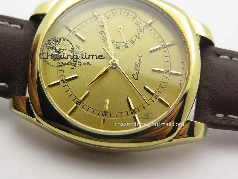 Cellini Date YG Gold Sticks Dial On Brown Leather Strap A2824