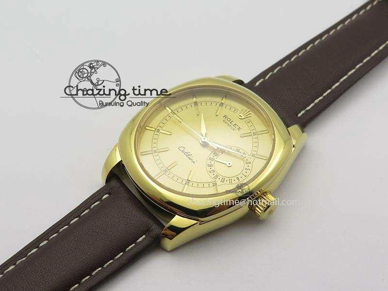 Cellini Date YG Gold Sticks Dial On Brown Leather Strap A2824